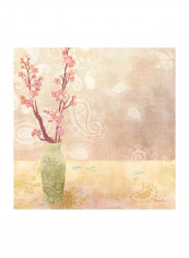 Vase Of Cherry Blossoms I Wall Poster Pink/Beige/Green 75x75x3.5centimeter