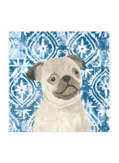 Parlor Pooches VII Wall Poster Blue/Beige/Black 75x75x3.5centimeter