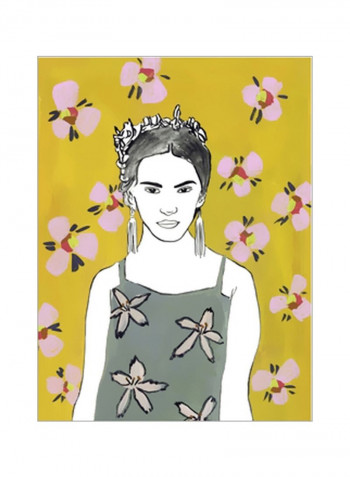 Pink Blossom Lady I Wall Poster Yellow/Grey/White 75x80x3.5centimeter
