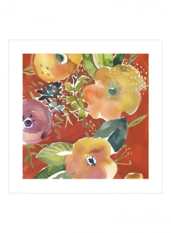 Abundant Florals IV Wall Poster Red/Yellow/Green 80x80x3.5centimeter