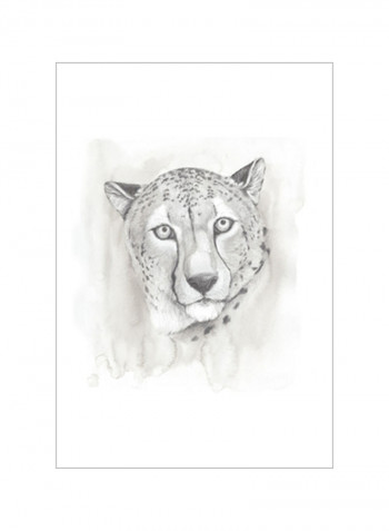 Big Cat Study I Wall Poster Beige/Grey/White 75x75x3.5centimeter