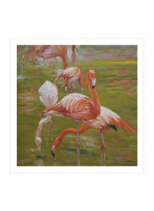 Flamingo I Wall Poster Orange/White/Green 80x80x3.5centimeter