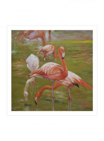 Flamingo I Wall Poster Orange/White/Green 80x80x3.5centimeter