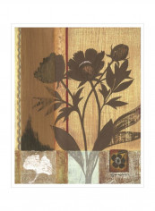 Asian Peonies Wall Poster Brown/Black/Blue 80x85x3.5centimeter
