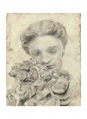 Statue in the Garden I Canvas Wall Poster Beige 80x85x3.5centimeter