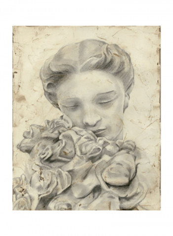 Statue in the Garden I Canvas Wall Poster Beige 80x85x3.5centimeter