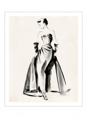 Vintage Costume Sketch I Poster Black/White/Beige 80x85x3.5centimeter