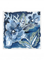 Indigo Ornament IX Wall Poster White/Blue/Green 65x65x3.5centimeter