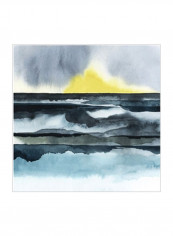 Seaside Mist I Wall Poster Blue/Black/Yellow 75x75x3.5centimeter