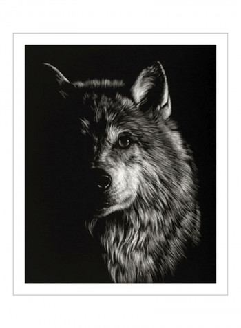 Scratchboard Wolf III Wall Poster Black/White 80x85x3.5centimeter