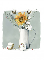 Cotton Bouquet I Wall Poster Green/White/Red 75x75x3.5centimeter