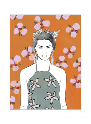 Pink Blossom Lady II Wall Poster Orange/Grey/White 75x80x3.5centimeter