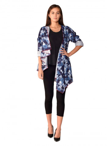 Asymmetrical Linen Jacket Blue
