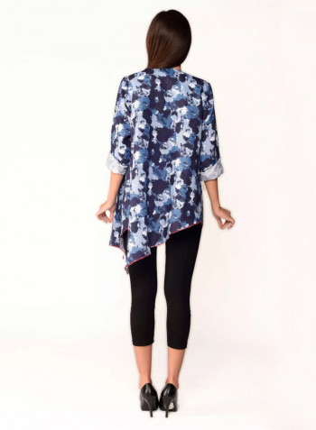 Asymmetrical Linen Jacket Blue