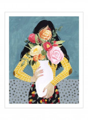 Flower Vase Girl II Poster Blue/Black/Yellow 80x85x3.5centimeter
