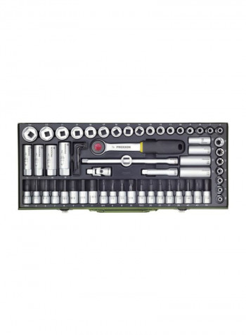 65-Piece Socket Set With Drive Ratchet Silver/Black/Green