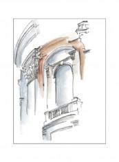 European Watercolour Sketches II Canvas Print White/Beige/Grey 80x85x3.5centimeter
