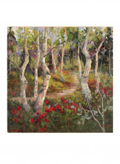 Four Seasons Aspens I Wall Poster Green/Red/Beige 80x80x3.5centimeter