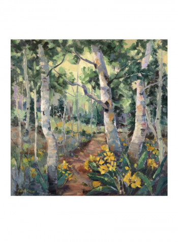 Four Seasons Aspens II Wall Poster Green/Yellow/White 80x80x3.5centimeter