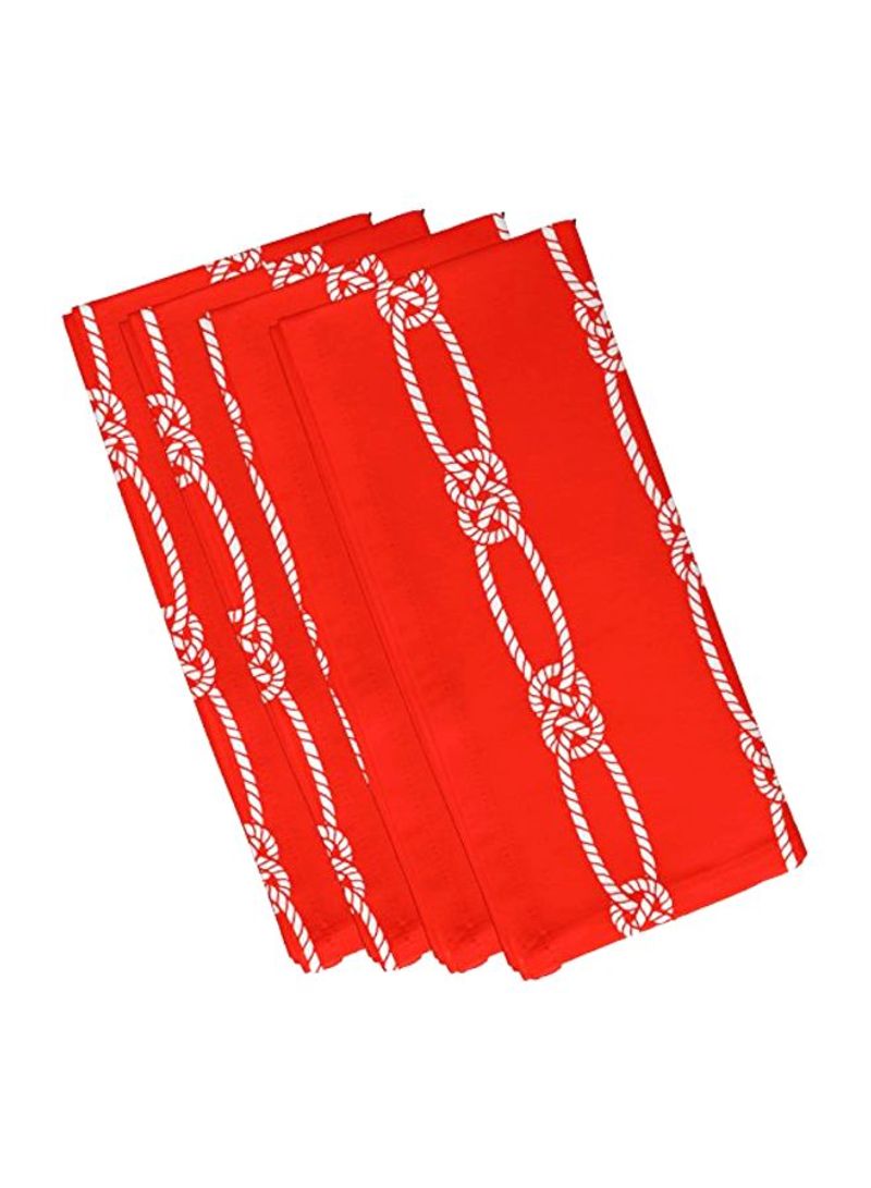 4-Piece Stripe Printed Polyester Napkin Red/White 19x19inch