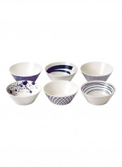6-Piece Mixed Patterns Bowl Set White/Purple 6.2inch