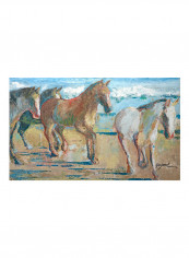 Caballos En La Playa Poster Multicolour