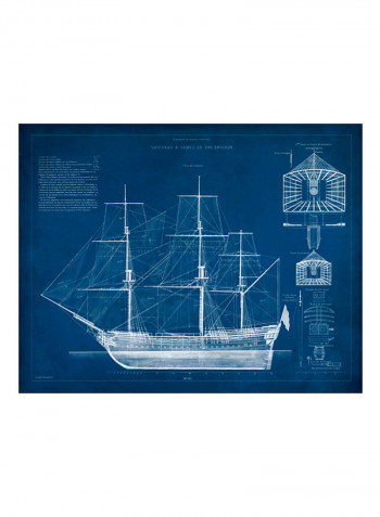 Antique Ship Blueprint IV Poster Blue