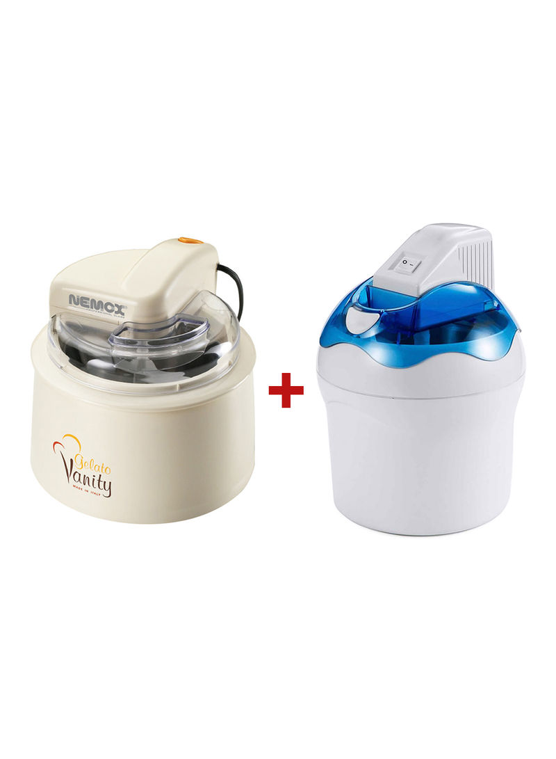 Gelato Vanity Ice Cream Maker 1.6L With Harlequin 1.5L NEX01+NEX014-BL Cream/Blue