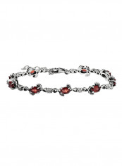 Garnet And White Topaz Leaf 925 Sterling Silver Bracelet