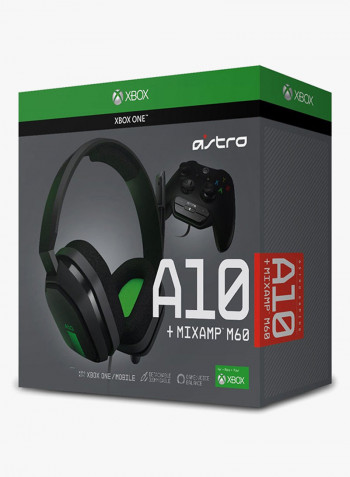 A10 Over-Ear Gaming Headset With MIXAMP M60 Controller Mount For Xbox One Black/Green