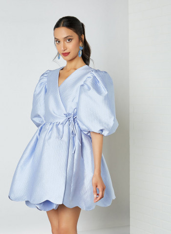 Gramophone Jacquard Mini Wrap Dress Blue
