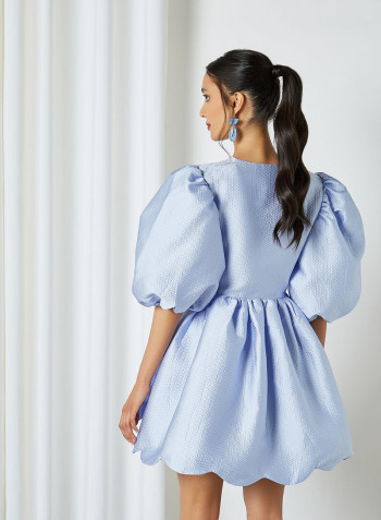 Gramophone Jacquard Mini Wrap Dress Blue