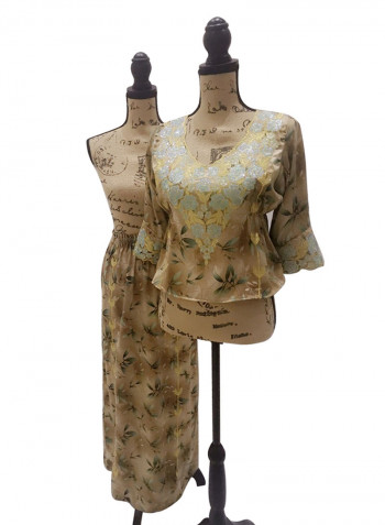2-Piece Floral Print Top & Long Skirt Multicolour