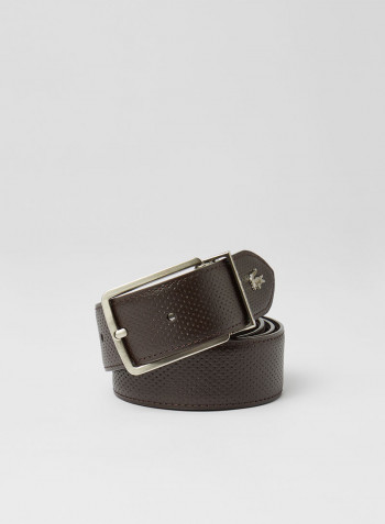 Engraved Buckle Reversible Leather Belt Brown