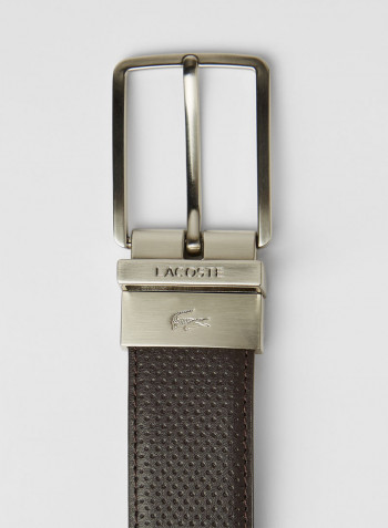 Engraved Buckle Reversible Leather Belt Brown