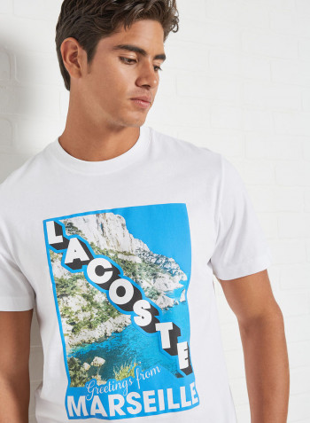 Landscape Print Cotton T-Shirt White/Ibiza
