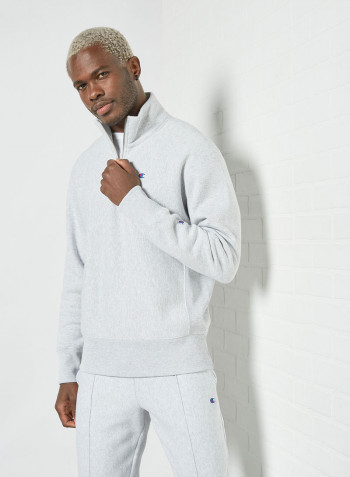 Half Zip-Up Reverse Weave Sweatshirt Grey