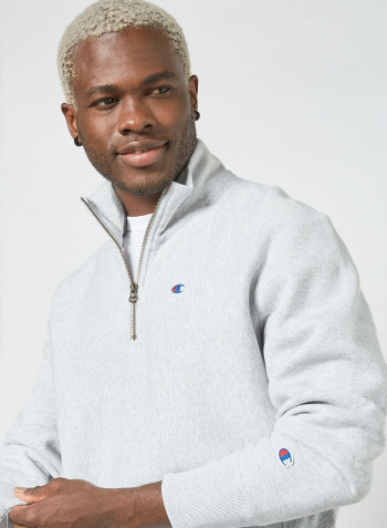 Half Zip-Up Reverse Weave Sweatshirt Grey