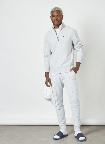 Half Zip-Up Reverse Weave Sweatshirt Grey