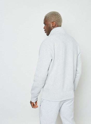 Half Zip-Up Reverse Weave Sweatshirt Grey