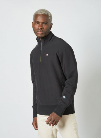 Half Zip-Up Reverse Weave Sweatshirt Black