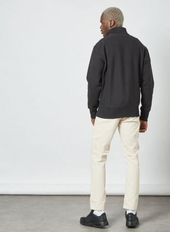 Half Zip-Up Reverse Weave Sweatshirt Black