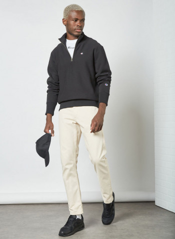 Half Zip-Up Reverse Weave Sweatshirt Black