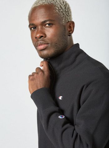 Half Zip-Up Reverse Weave Sweatshirt Black