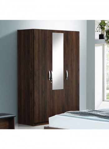 3-Door Wardrobe With Mirror Brown