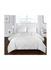 4-Piece Ruffled And Pleated Microfiber Duvet Cover Set White Queen Duvet