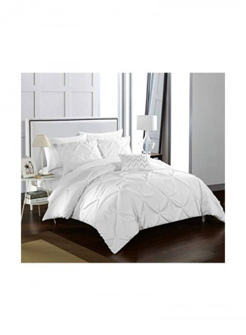 4-Piece Ruffled And Pleated Microfiber Duvet Cover Set White Queen Duvet