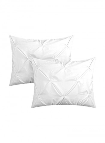 4-Piece Ruffled And Pleated Microfiber Duvet Cover Set White Queen Duvet