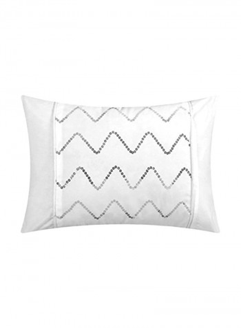 4-Piece Ruffled And Pleated Microfiber Duvet Cover Set White Queen Duvet