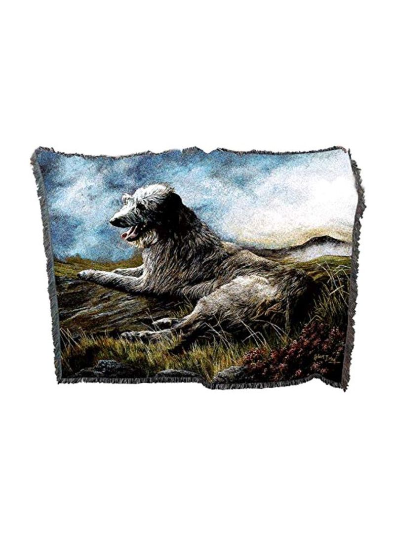 Scottish Deerhound Printed Throw Blanket With Fringe Green/Black/Blue 72x54inch